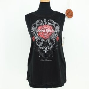 Hard Rock Cafe San Francisco Rose Heart Rhinestone Strappy Back Tank Top Small